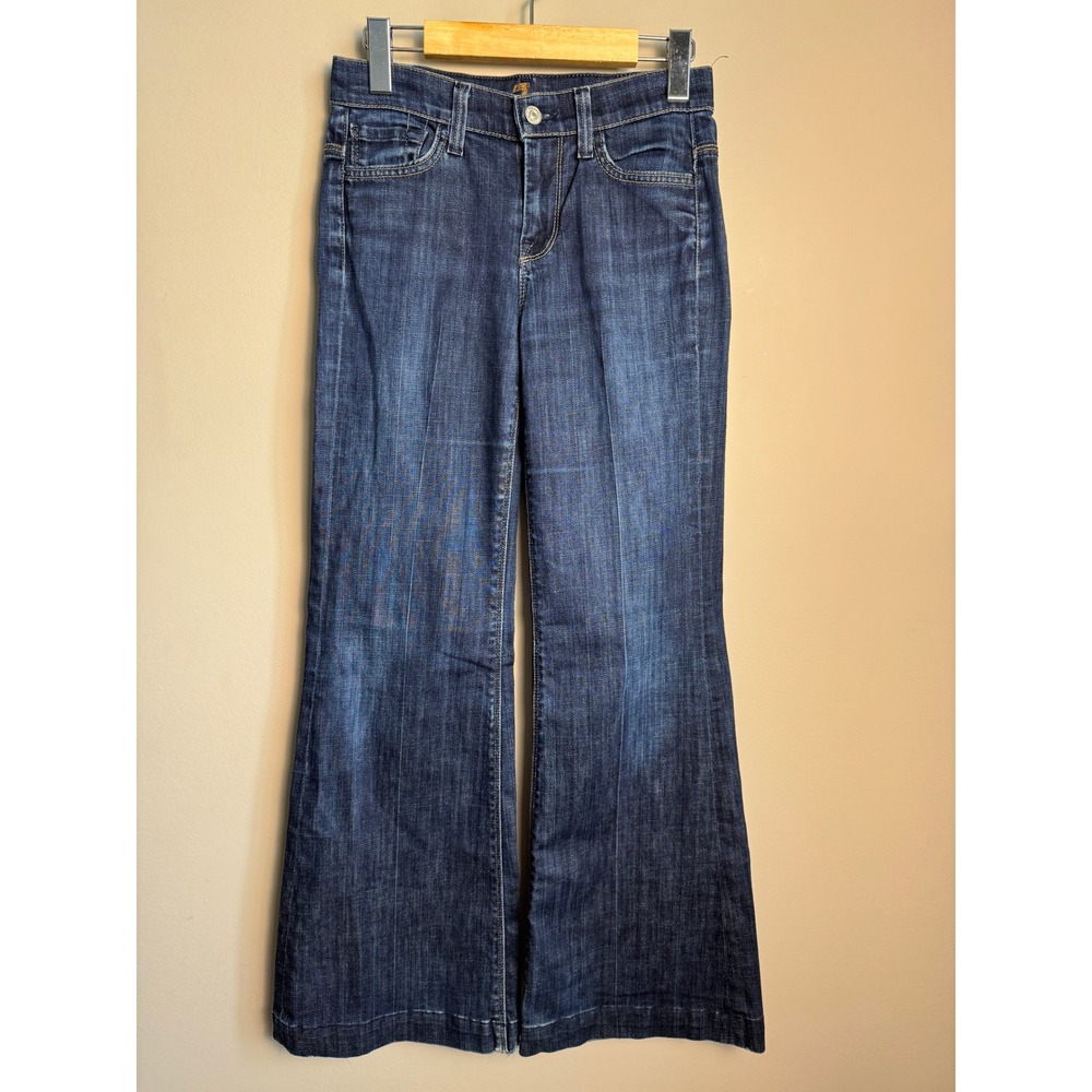 7‎ For All Mankind Ginger Wide Leg Flare Jeans 24 Dark Wash Boho Retro 70s Y2K